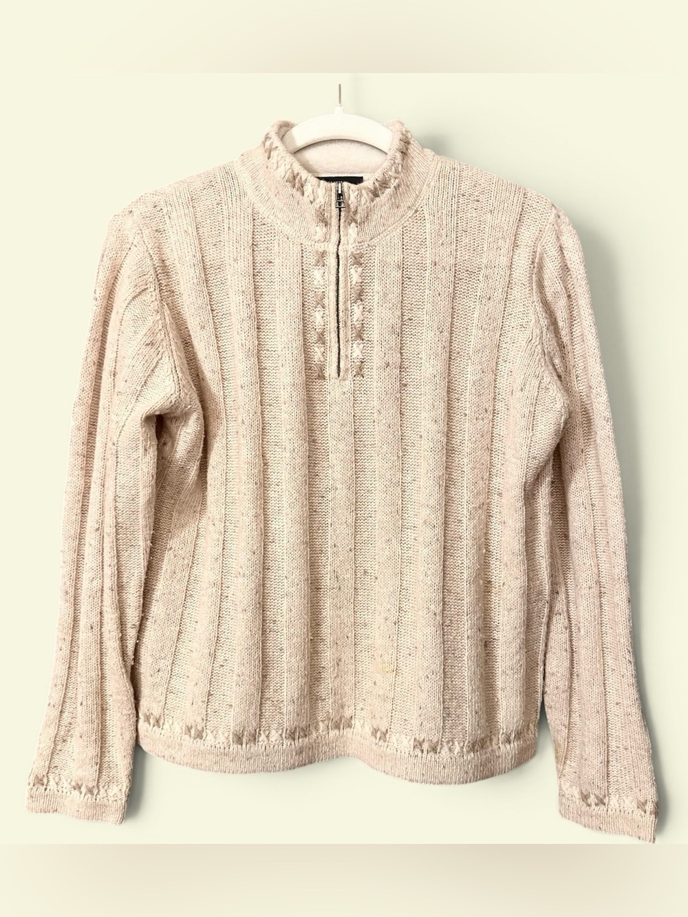 Woolrich Women's 1/2 Zip Knit Flecked Ramie-Wool Blend Pullover Sweater SM